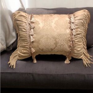 Stratford Home Rectangle Accent Decor Gold Cream Beige Tassels Pillow